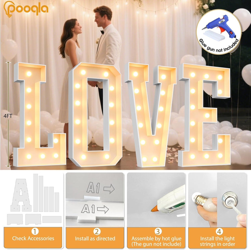 Letras iluminadas de marquesina de 4 pies, letras de marquesina de 4 pies de alto, mosaico gigante iluminado, regalo para fiestas de cumpleaños, bodas, baby shower, letras grandes A