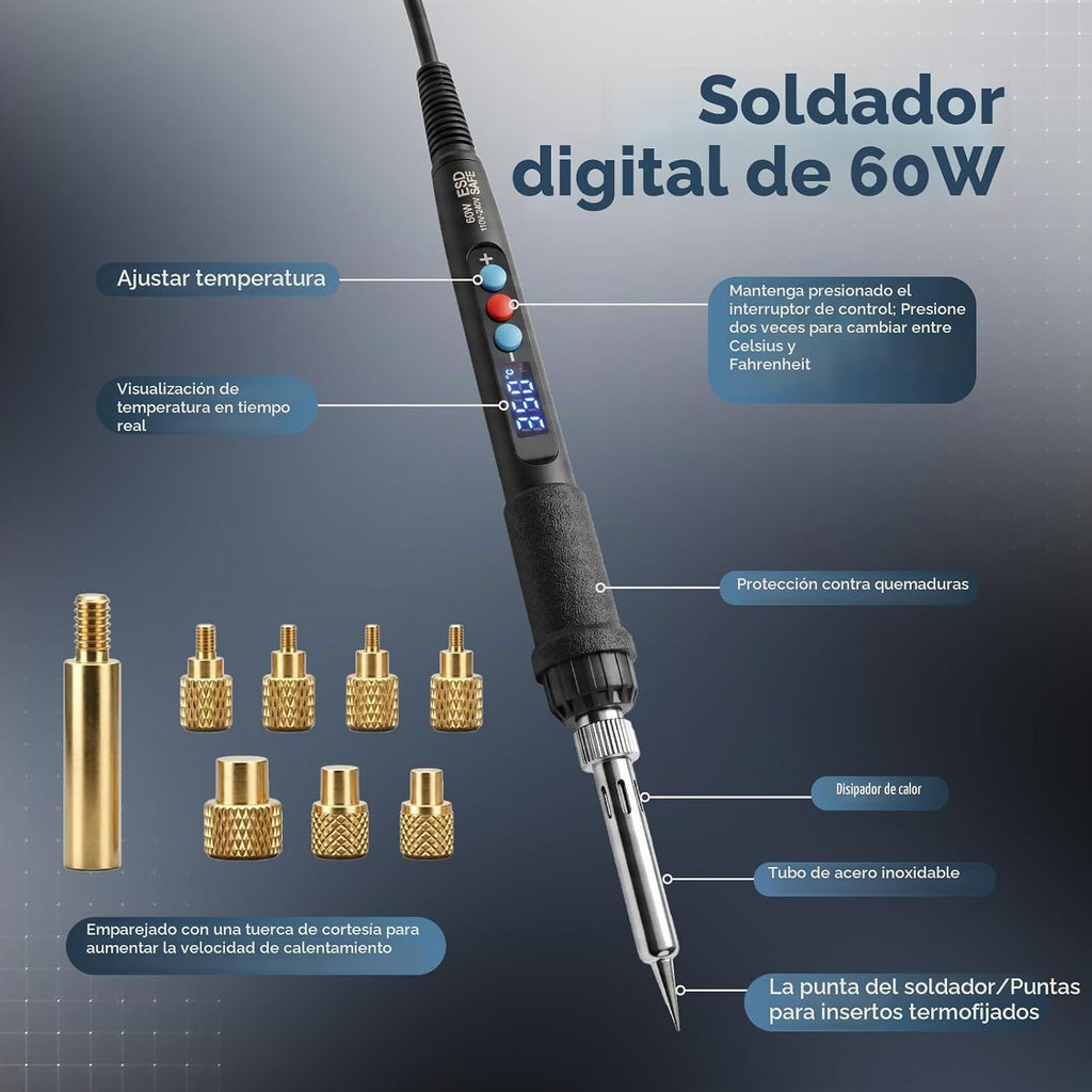 Kit de inserción de calor de hierro de soldadura de 60 W con insertos