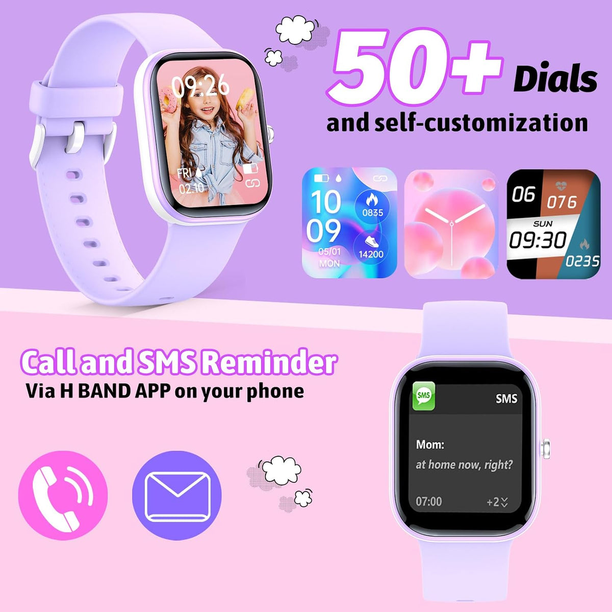 Nyonio - Reloj inteligente para niños con rastreador de fitness, sin necesidad de teléfono/APP, 19 modos deportivos, esfera DIY de 1.5", impermeable IP68, monitor de sueño, podómetros, frecuencia