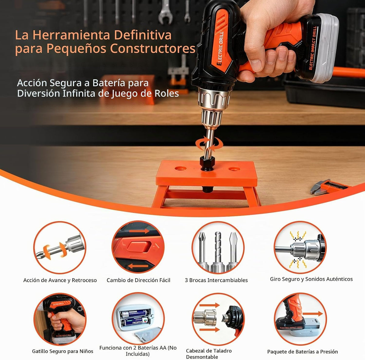 Juego de 49 piezas de construcción para niños con taladro de juguete y caja