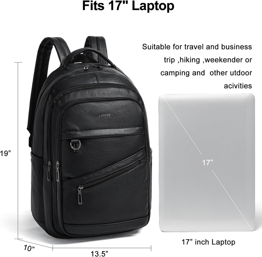 LATMAP Mochila de 43L para mujer: mochila de cuero vegano para lapt...
