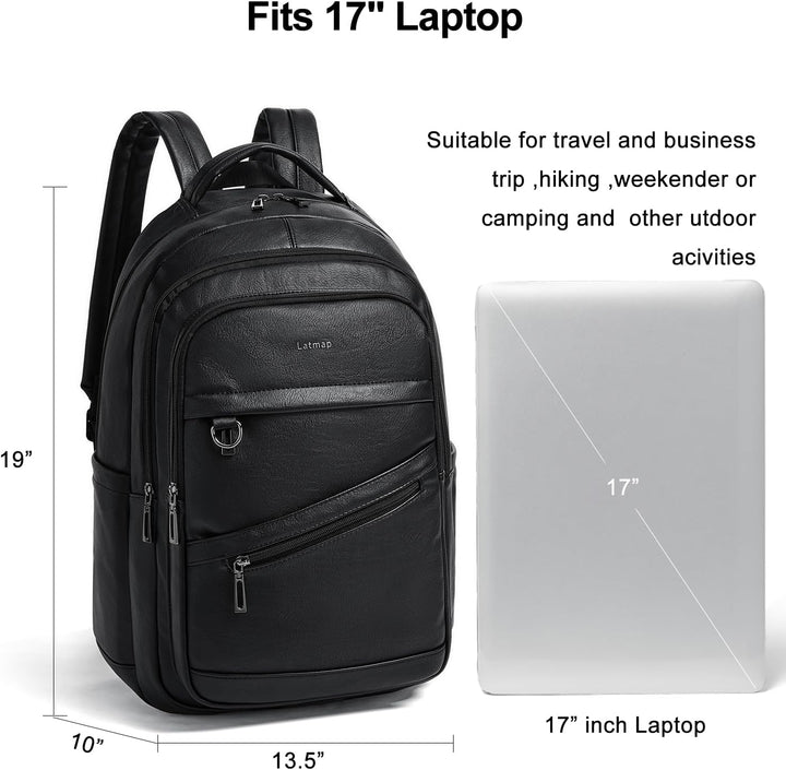 LATMAP Mochila de 43L para mujer: mochila de cuero vegano para lapt...