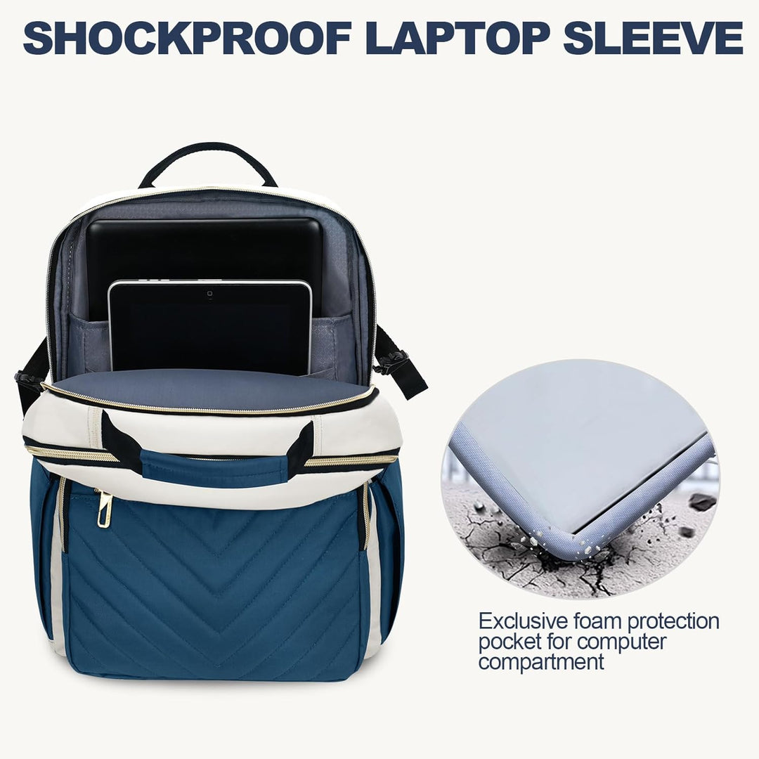 VANKEAN Mochila para laptop para mujer, Beige-azul neblina, 17,3 pu...