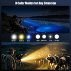 SKYFIRE Linternas de alto lúmenes con lente de encendido y luz de 3 colores, 10000 linterna recargable súper brillante de 3000 lm, zoom, 12 modos, luz táctica impermeable para exteriores