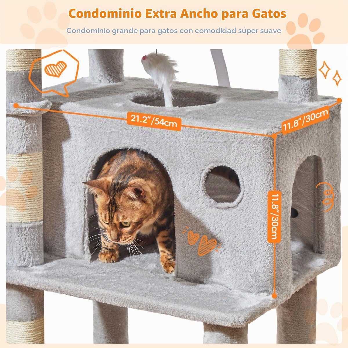 Taoqimiao Gran Árbol para Gatos, 73 in de Altura Torre para Gatos con 2 Dens Felinos Acolchados