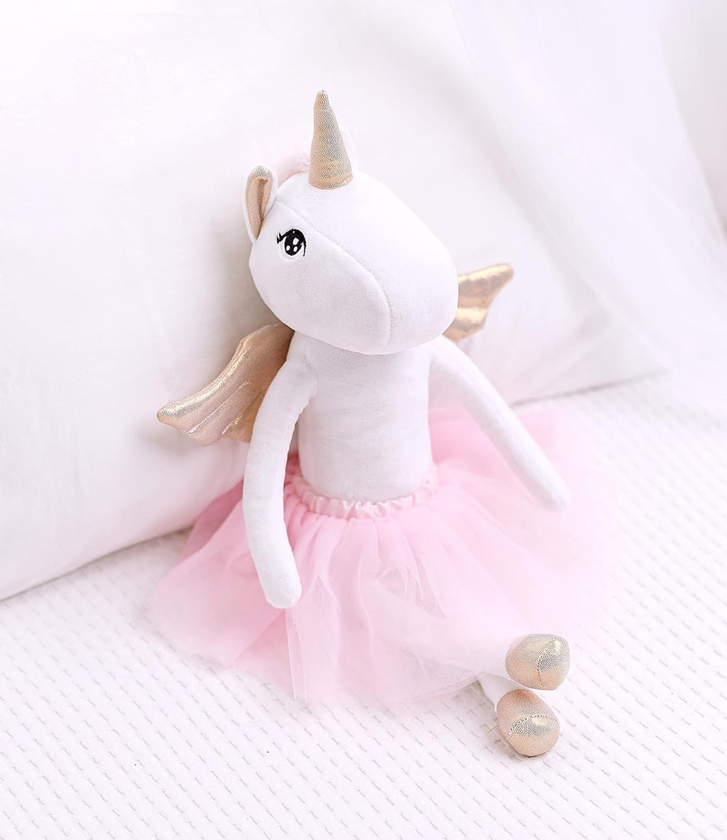 Perfectto Design Muñeca Unicornio Bailarina Animal de Peluche para Niñas - Juego de Muñeca de Juguete de Peluche, Bolsa, Ropa de Tutú, Alas - Juego para Regalo de Niña de 3 4 5 Años para Niña Pequeña