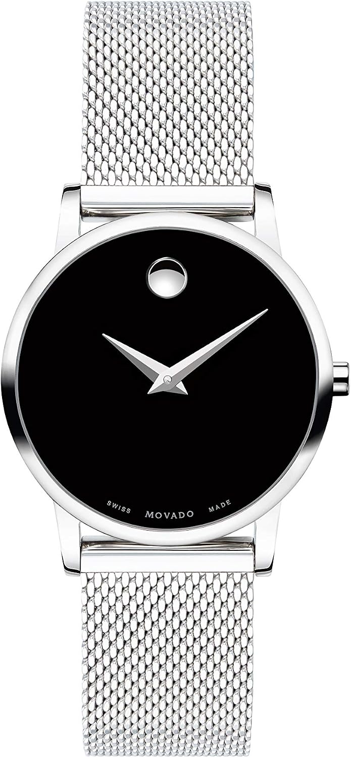 Reloj Movado Museum Classic para mujer - Movimiento de cuarzo suizo, brazalete de malla de acero inoxidable - Resistencia al agua 3 ATM - Reloj de moda de lujo para ella - 28 mm