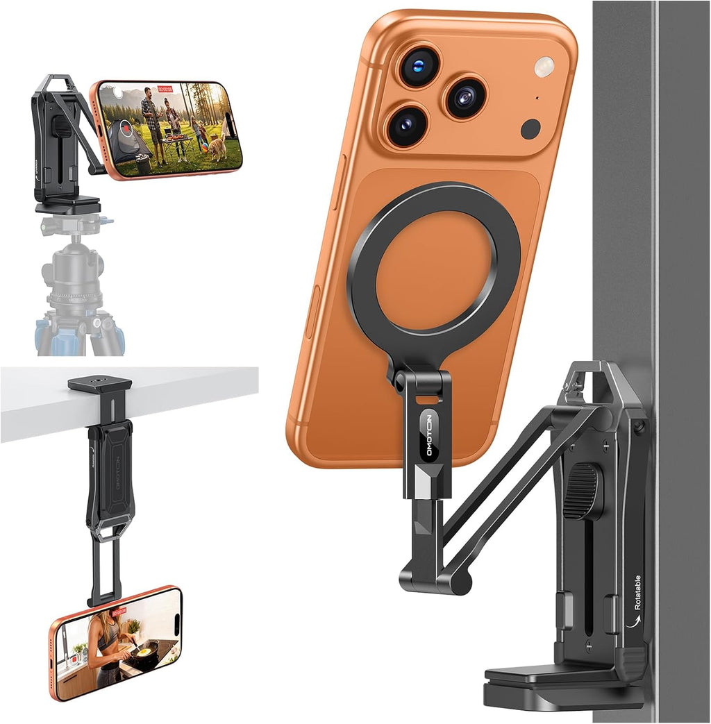 OMOTON TP02-Pro 5 en 1 Soporte Magnético para Teléfono para Vlogging Essentials, Negro