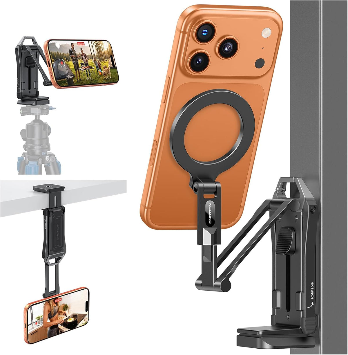 OMOTON TP02-Pro 5 en 1 Soporte Magnético para Teléfono para Vlogging Essentials, Negro
