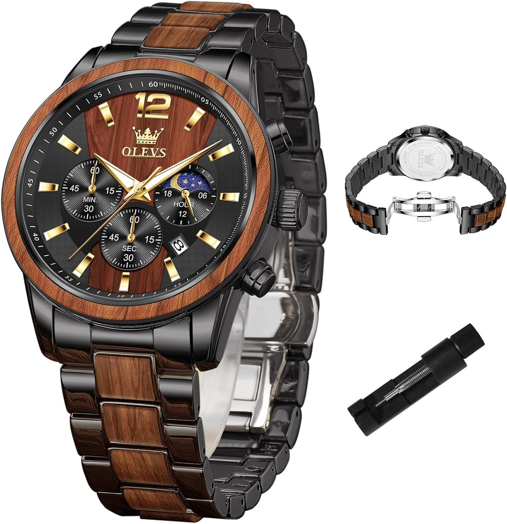OLEVS Reloj de Hombres Lujo Cronógrafo Fase Lunar Resistente al Agua Relojes de Regalo para Hombres