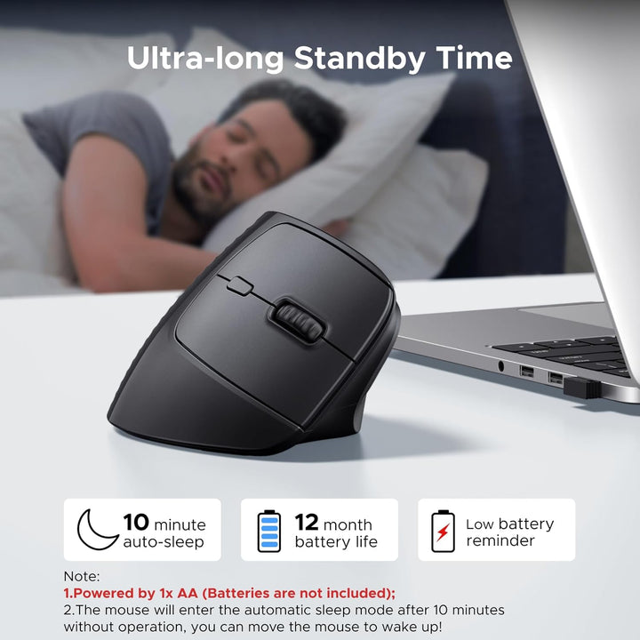 UGREEN Ratón vertical, mouse ergonómico inalámbrico Bluetooth, modo...