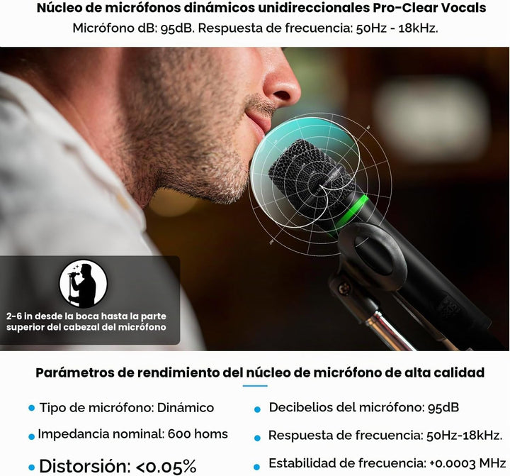Bietrun Micrófono inalámbrico, sistema de micrófono dinámico inalám...