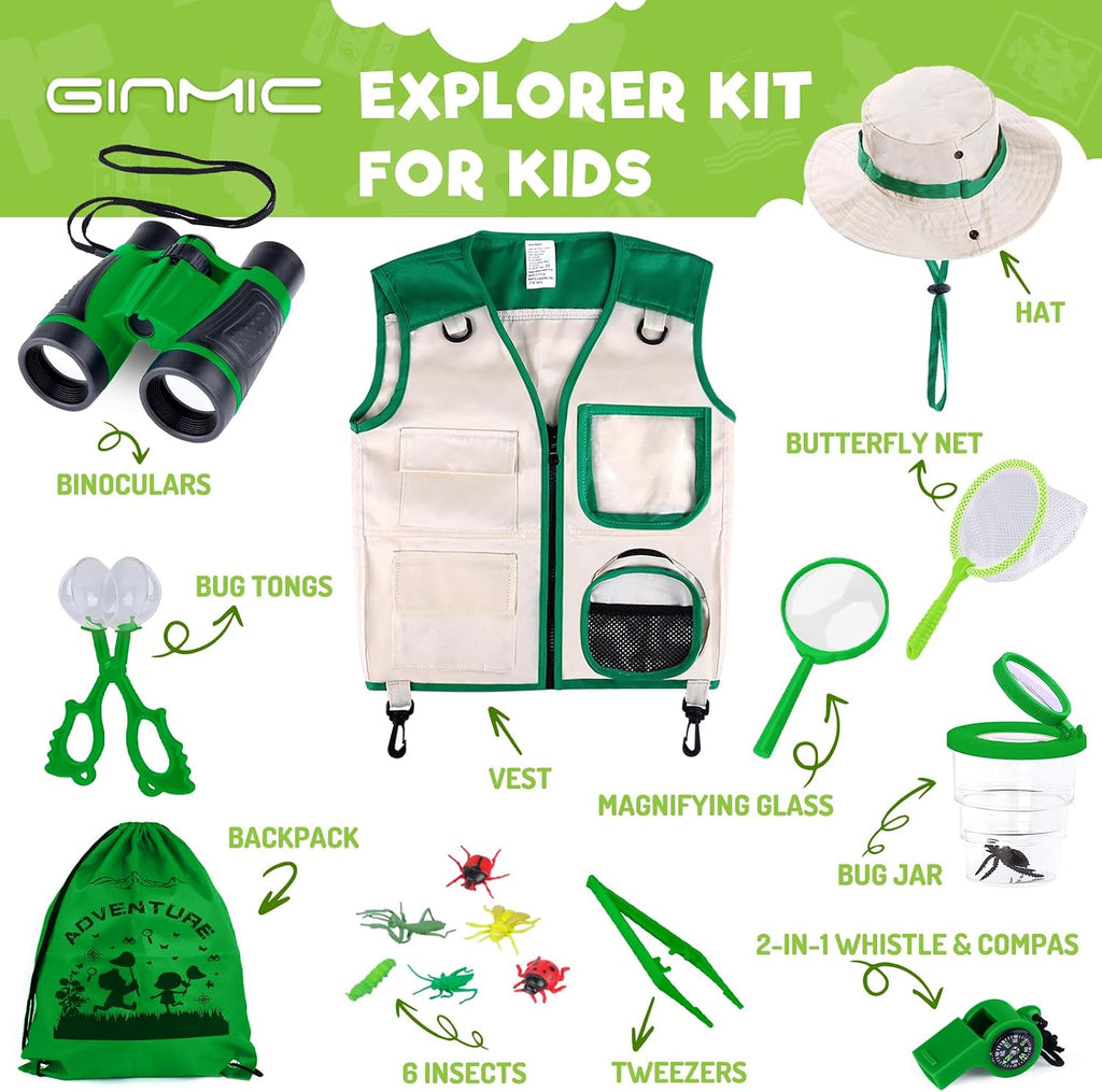 Kit de explorador para niños, atrapa insectos con prismáticos y chaleco de