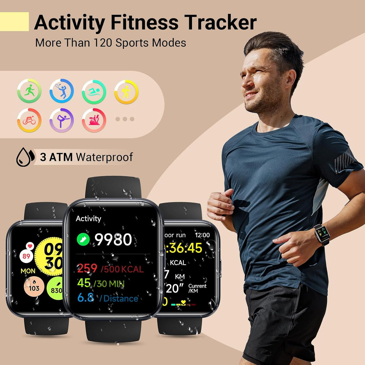 Reloj inteligente para mujeres/hombres, compatible con Android y iPhone, reloj de seguimiento de actividad física de 1.8 pulgadas con Alexa, alertas de llamadas y notificaciones, monitor de frecuencia