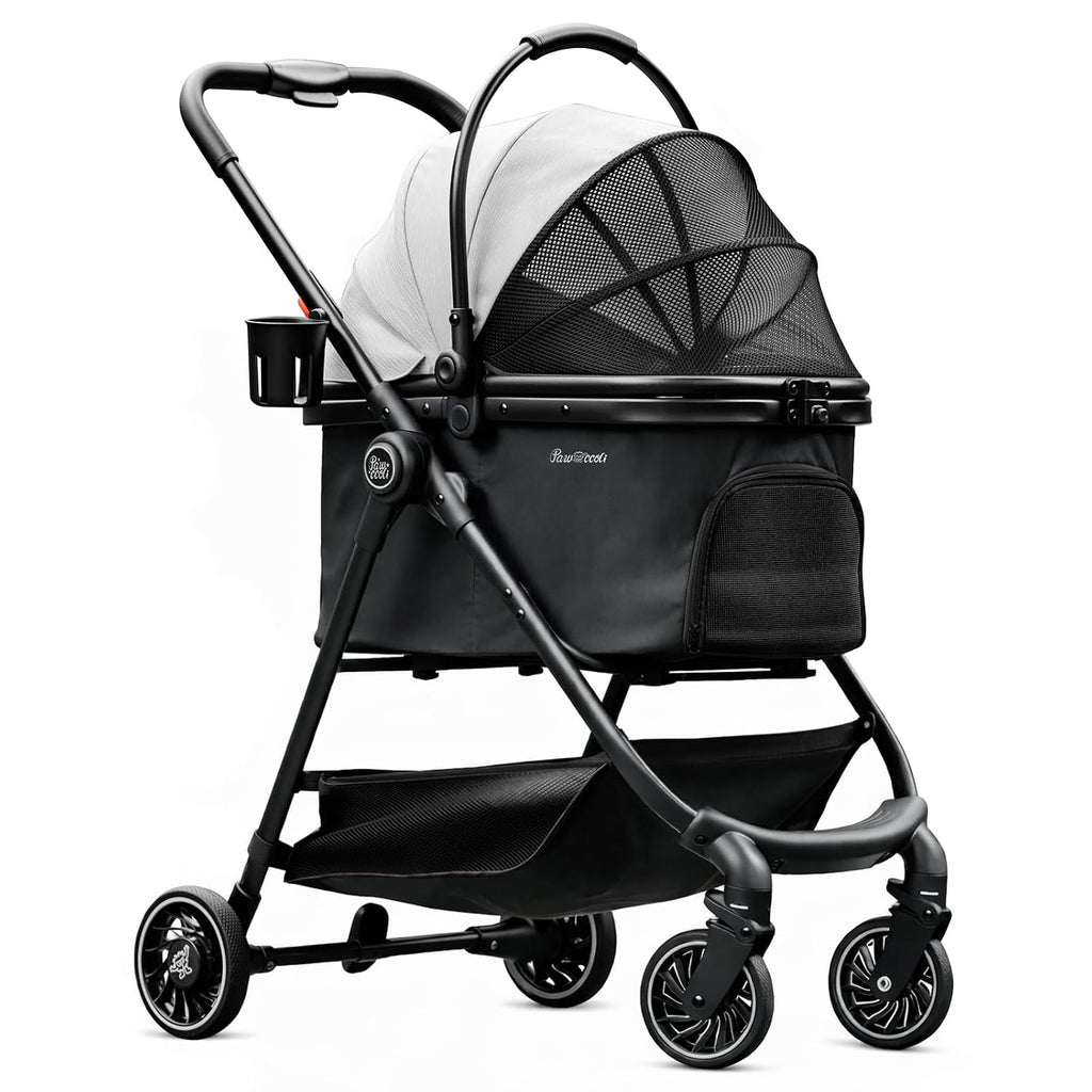 Cochecito para mascotas para perros y gatos pequeños, cochecito plegable con un solo clic con transportador desmontable y 3 correas de seguridad, soporta hasta 33 libras, cesta de