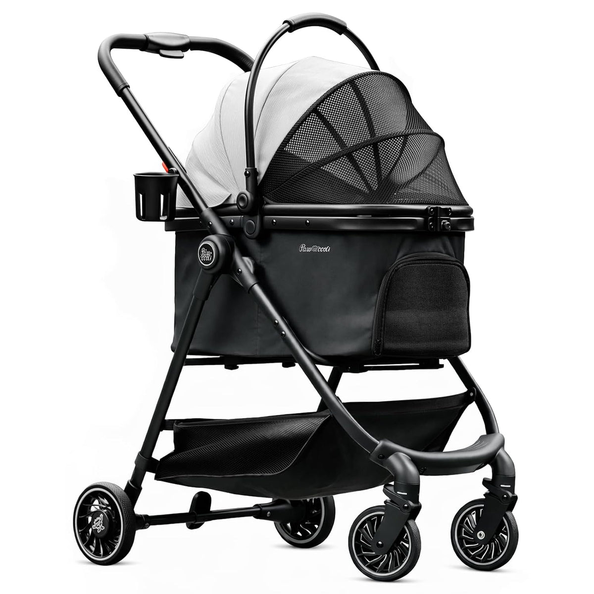 Cochecito para mascotas para perros y gatos pequeños, cochecito plegable con un solo clic con transportador desmontable y 3 correas de seguridad, soporta hasta 33 libras, cesta de