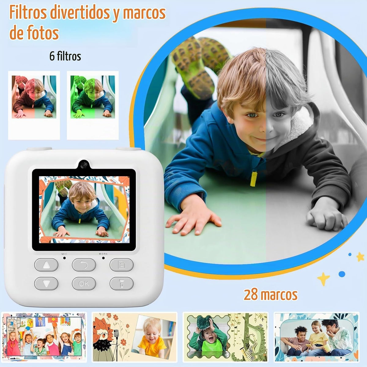 Cámaras digitales instantáneas para niños y niñas, cámara digital selfie HD de doble lente 1080P con papel de impresión y tarjeta TF, regalos de cumpleaños de Navidad, juguetes para niños pequeños y