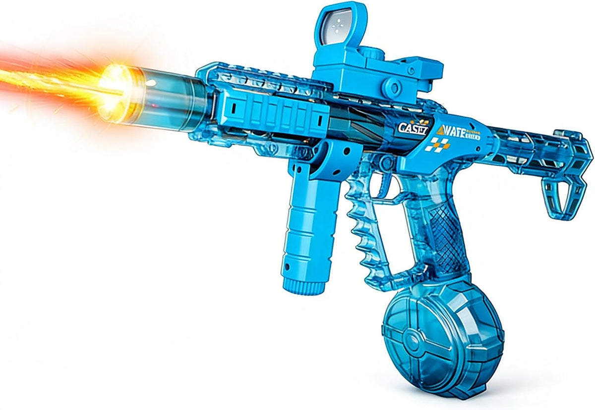 Pistola de agua eléctrica, cargador de 10.8 fl oz, flash de bozal y soplado, agarre de mano giratorio, mira de punto rojo, acción extensible, piscina al aire libre, playa y patio trasero, para niños y