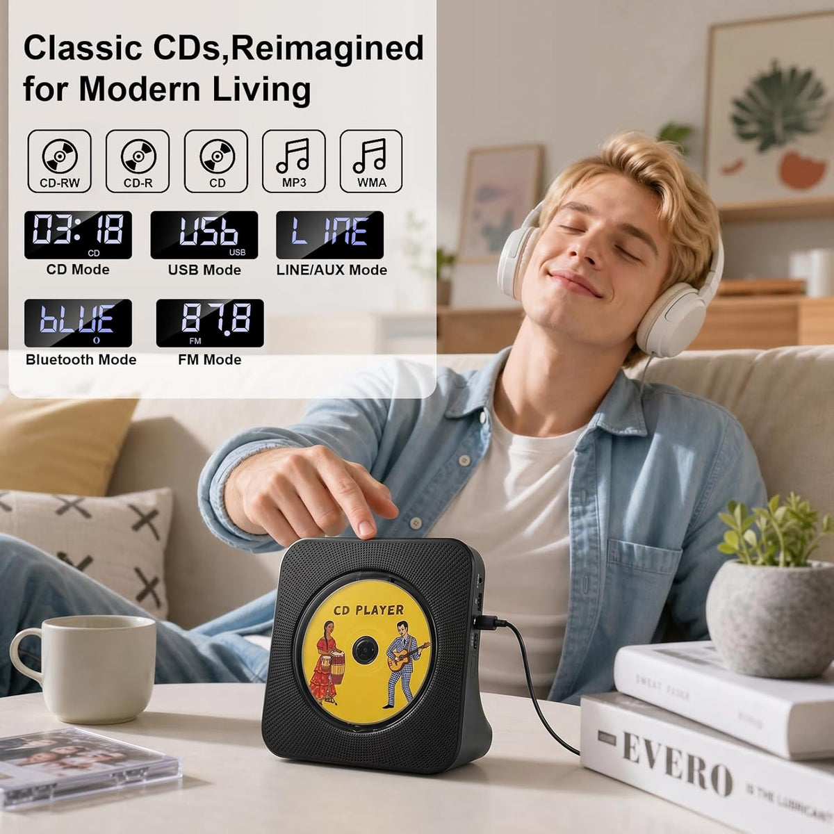 Gueray Reproductor de CD Reproductor de CD portátil Bluetooth de escritorio