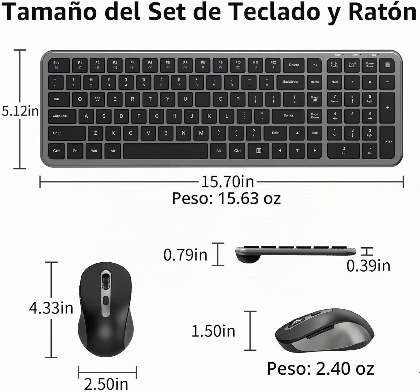SHUNJINRUN Ratón inalámbrico silencioso compacto ultrafino ComboIro...