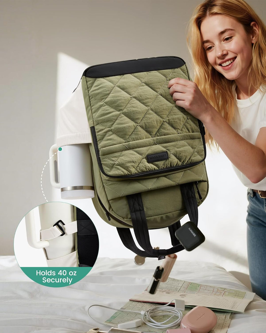 LOVEVOOK Mochila acolchada para mujer, mochila acolchada de viaje.,...