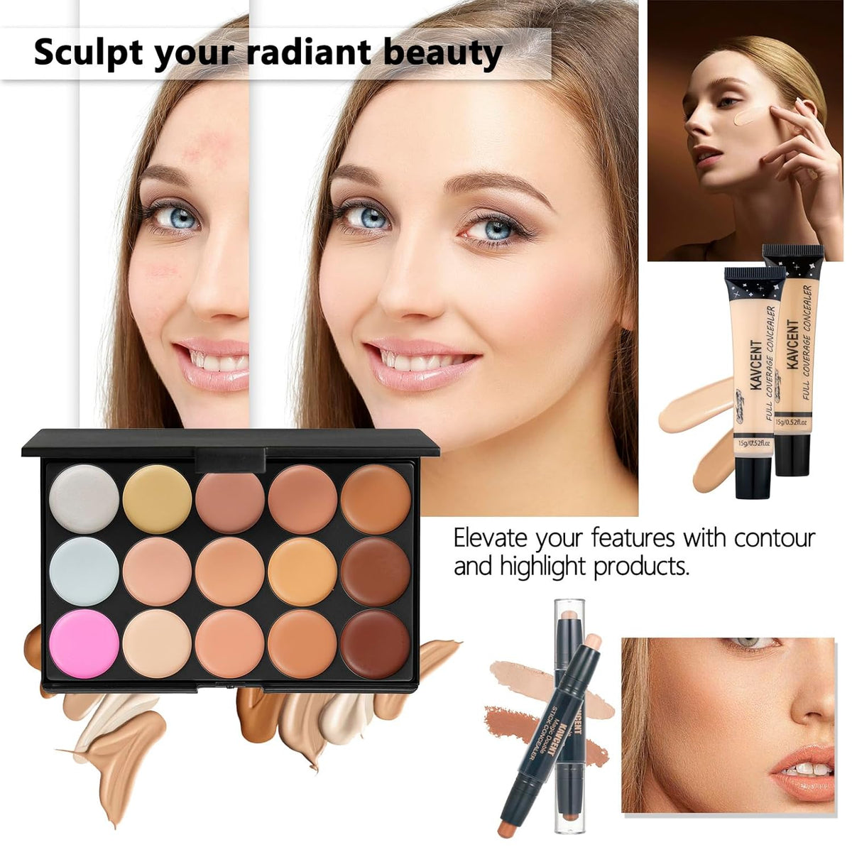 Kit completo de maquillaje para niñas, paleta de sombras de ojos, b...