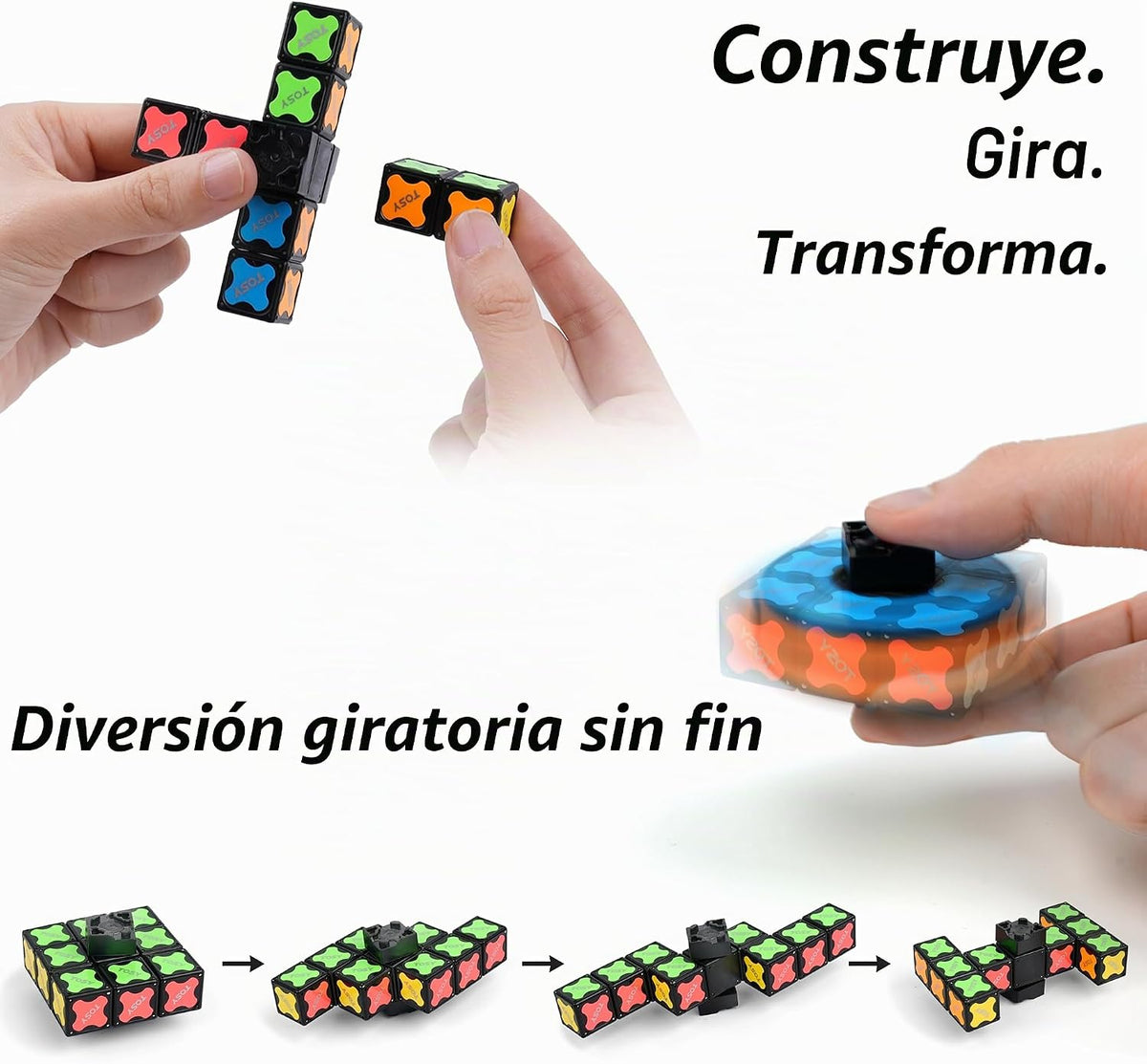 TOSY Magnet Fidget Spinner Mini - 8 Bloques, Juguete 3 en 1: Spinner transformable, Cubo Infinito, Cubo Rompecabezas 2x2, Alivio de Estrés, Bloques Magnéticos STEM Regalo de Cumpleaños para Niños/Varones/Mujeres/Adultos, Paquete de 4