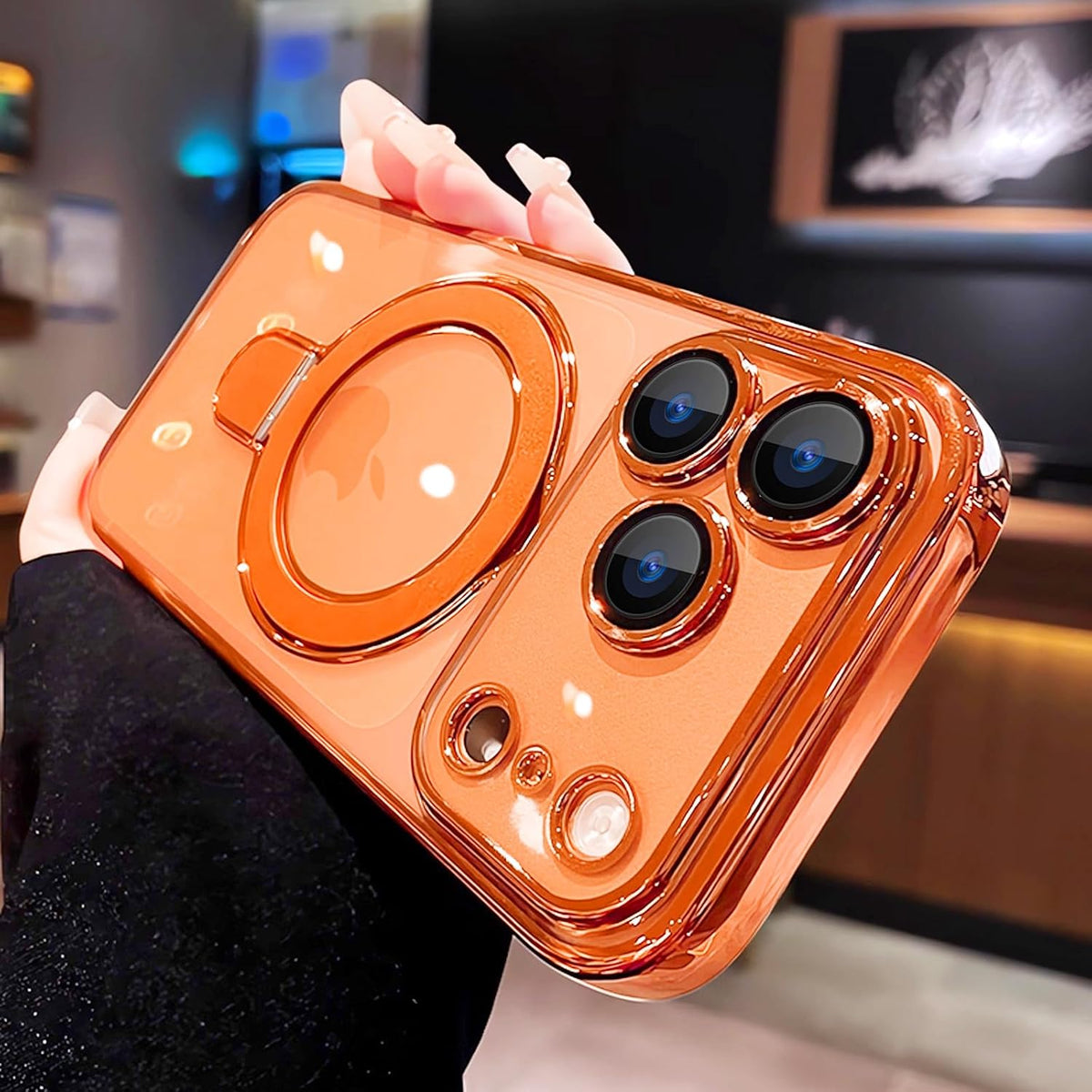 Funda magnética para iPhone 17 Pro Max transparente con soporte, protección completa de la cámara [compatible con Magsafe], funda para iPhone 17 Pro Max de 6.9 pulgadas, naranja