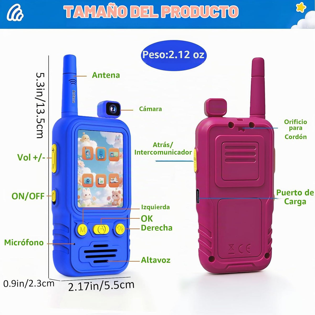 Aikmi Walkie Talkies en video para niños, juguete de camping para regalo de
