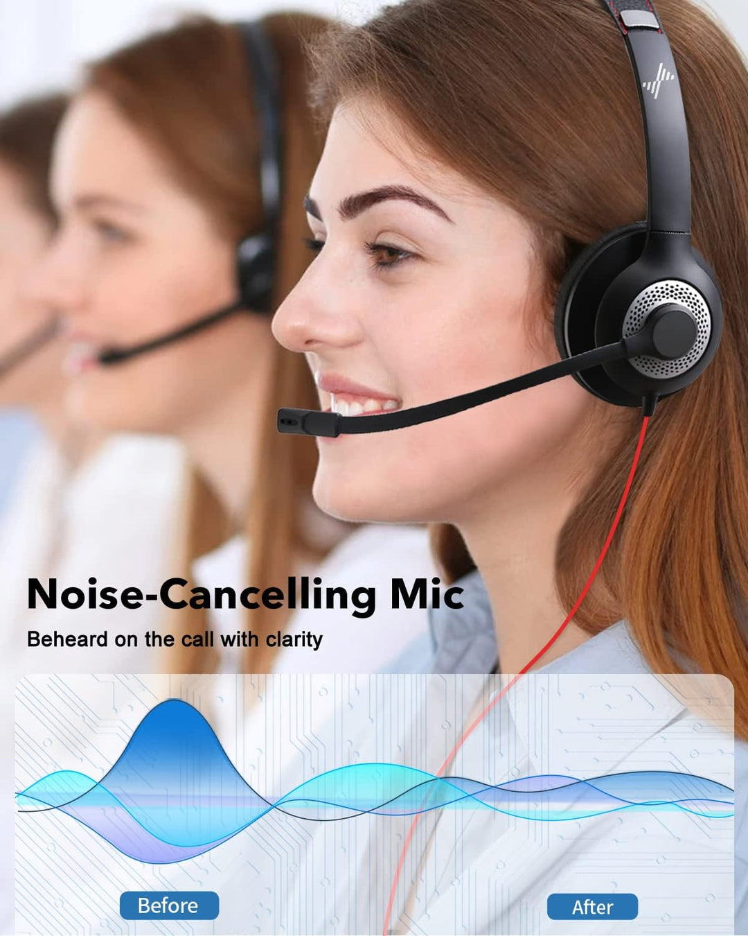 Auriculares JIAMQISHI USB con micrófono para PC, auriculares de com...