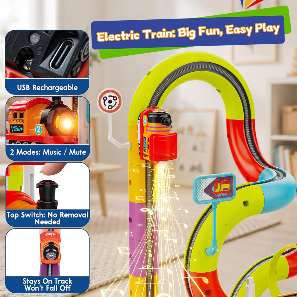 Juego de tren eléctrico de 139 piezas, pista de carreras flexible