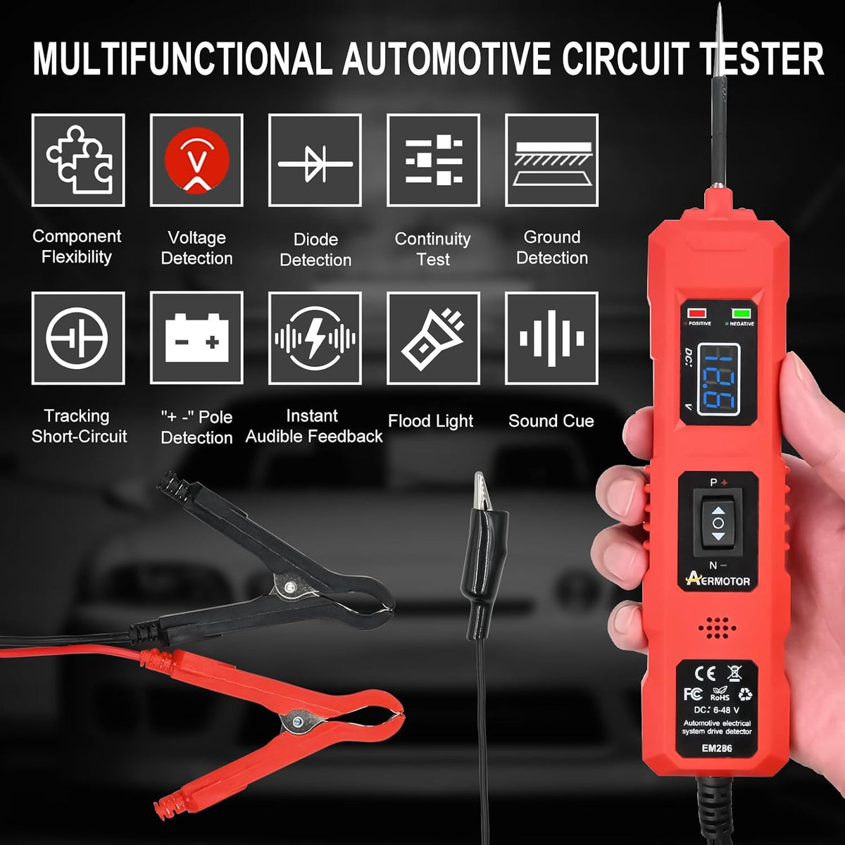 Probador de sonda de circuito de alimentación del coche de 6V-48V DC con