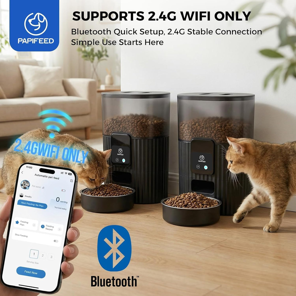 PAPIFEED Comedero automático para gatos con aplicación, alimentador automático WiFi para gatos, dispensador de alimentos para gatos de alimentación lenta de 3 litros para alimentos secos