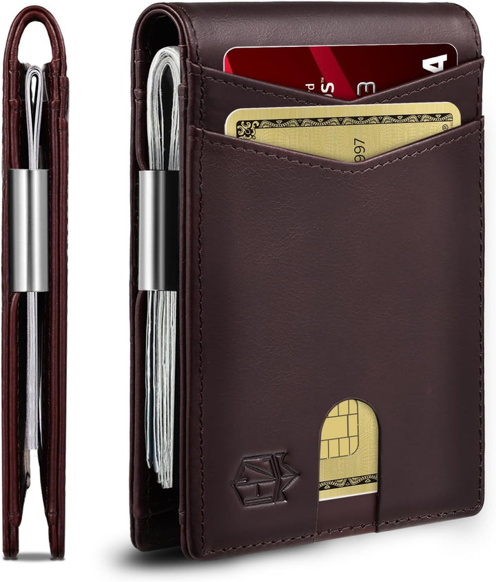 Zitahli Cartera de cuero genuino para hombre, 12 tarjetas, delgada,...
