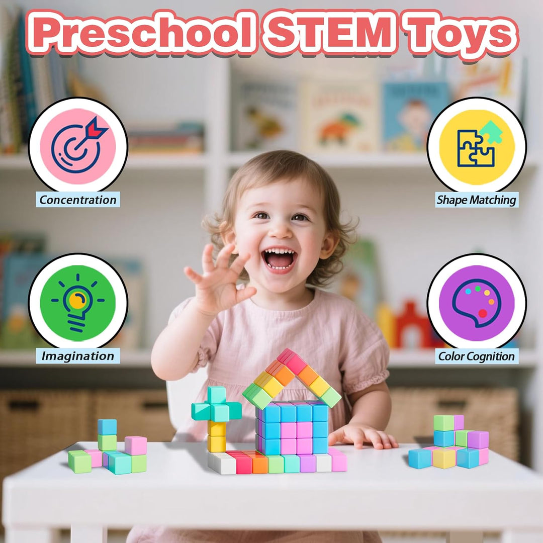 100 piezas de bloques magnéticos, cubos magnéticos para niños de 3...