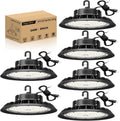 Paquete de 6 luces LED UFO de alta bahía de 240W, luz LED de alta bahía para tienda de 36,000 lúmenes, 0-10V regulable, cable de 5 pies con enchufe de EE. UU., gancho para colgar, cuerda de