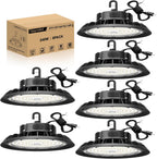 Paquete de 6 luces LED UFO de alta bahía de 240W, luz LED de alta bahía para tienda de 36,000 lúmenes, 0-10V regulable, cable de 5 pies con enchufe de EE. UU., gancho para colgar, cuerda de