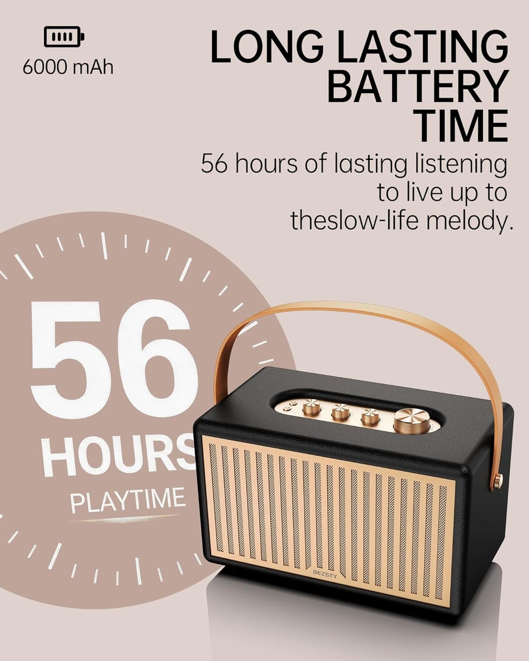 Altavoz retro Bluetooth 6.0 para exteriores, 56 horas de reproducci...
