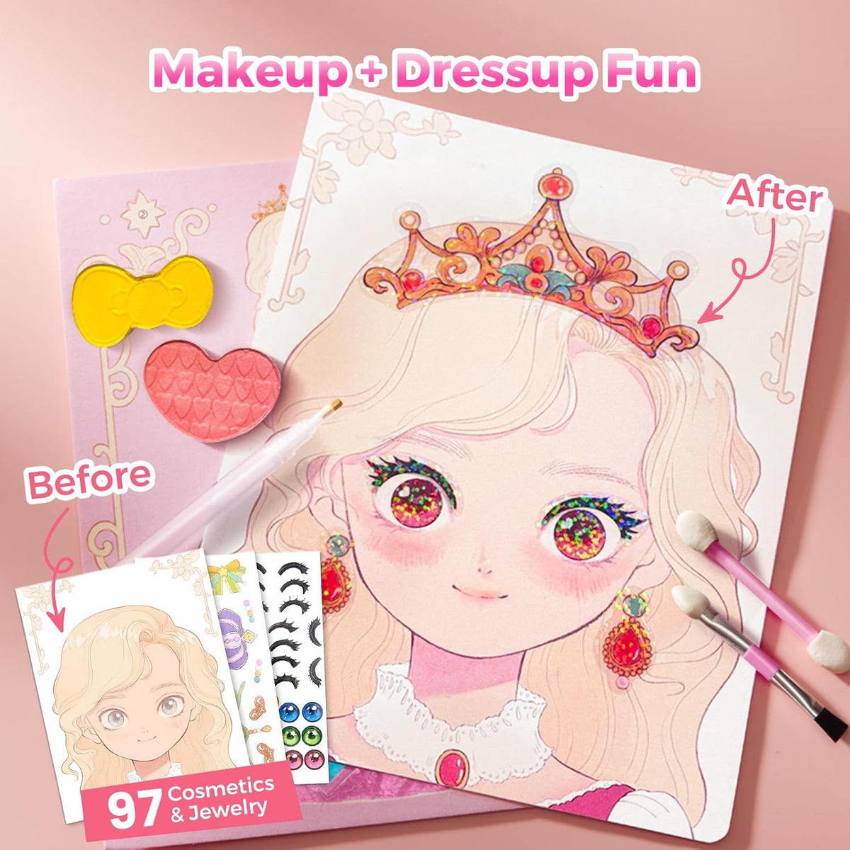 Jar Melo Princess Glam Magic Kit, 4-en-1 Makeup y Craft Book para Girls