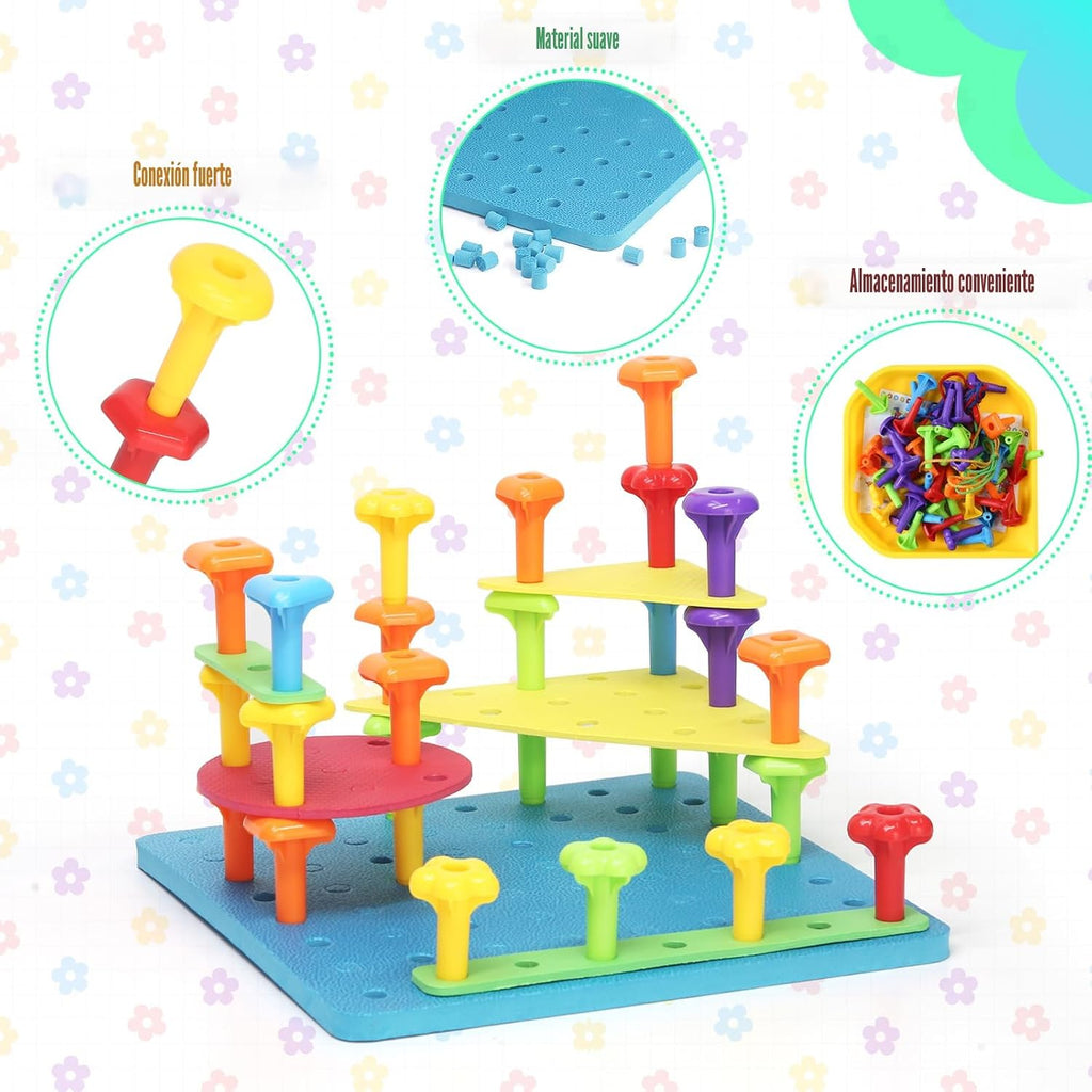 Juego de 73 piezas de juguetes apilables de construcción para niños de 3 a 6 años de edad, juguete educativo STEM para el desarrollo cerebral, juguetes sensoriales Montessori, mejora de varios juegos de cuerdas de plástico de espuma