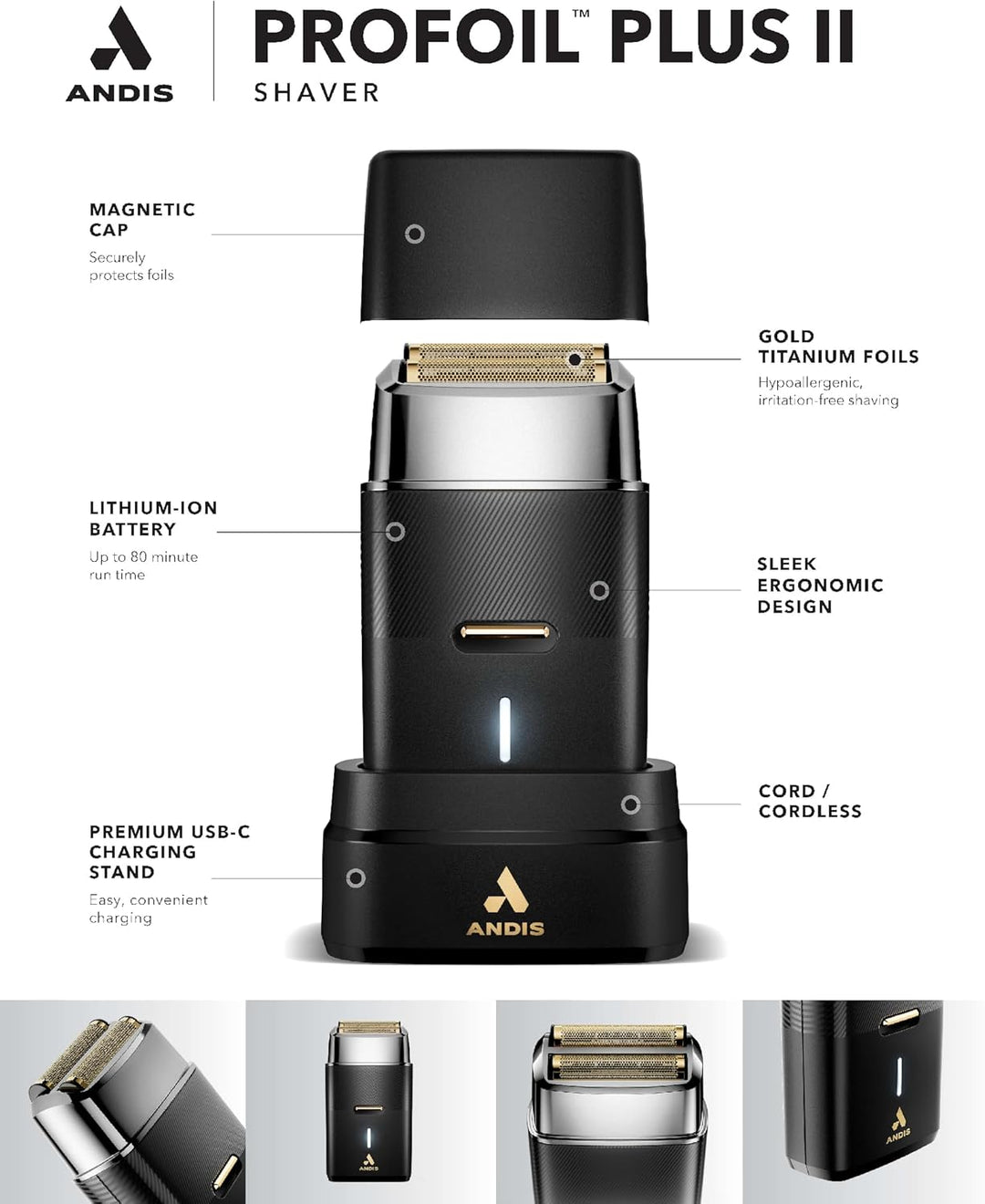 Andis 563616 Pro Foil Plus II - Afeitadora inalámbrica, láminas de...