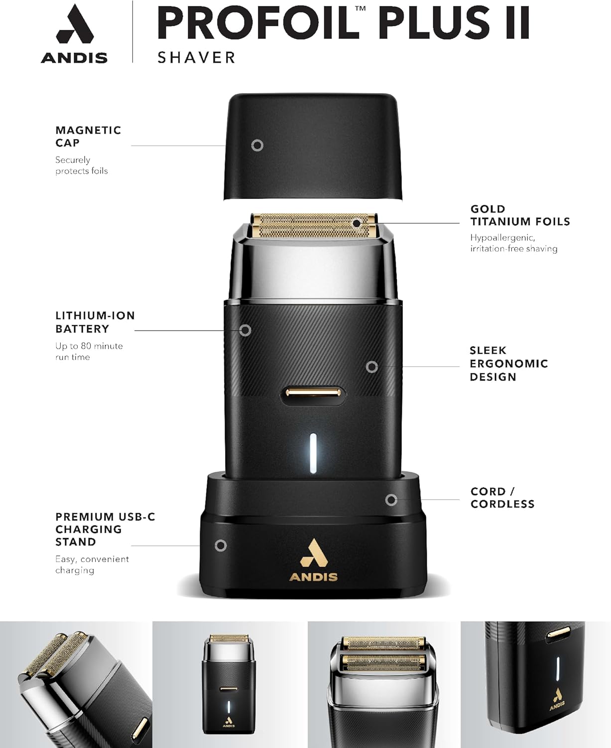 Andis 563616 Pro Foil Plus II - Afeitadora inalámbrica, láminas de...