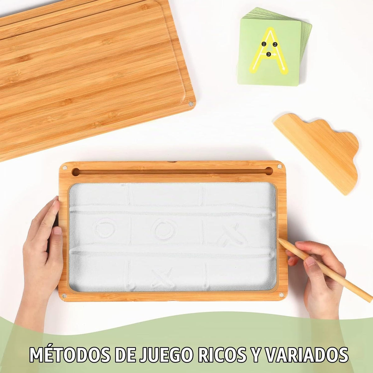 AtMini Bandeja de arena para el aula, bandeja de arena Montessori de madera con tapa para niños que escriben letras y números, imprescindible para el aula preescolar