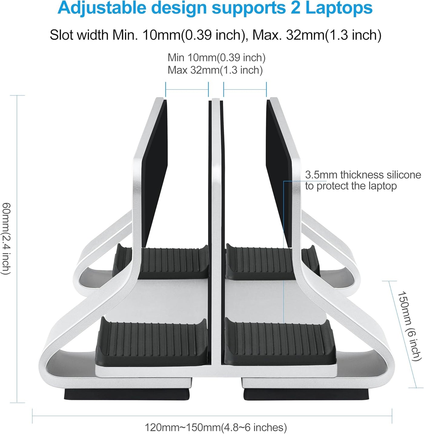 Psitek Soporte vertical dual de aluminio para laptop, soporta 2 dis...