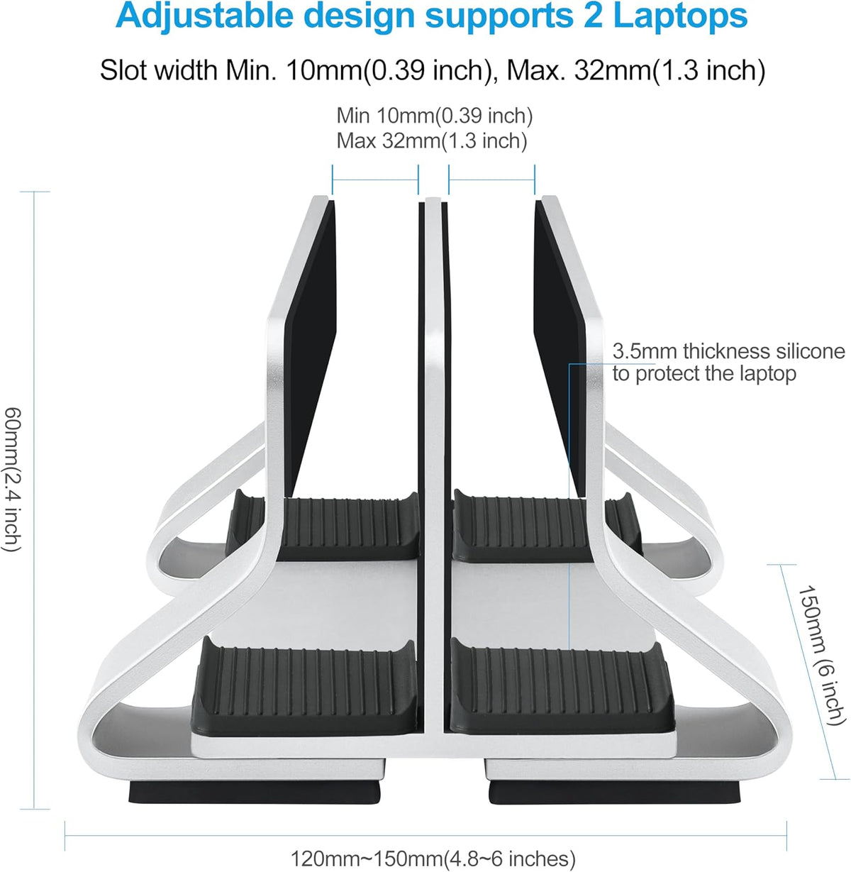 Psitek Soporte vertical dual de aluminio para laptop, soporta 2 dis...