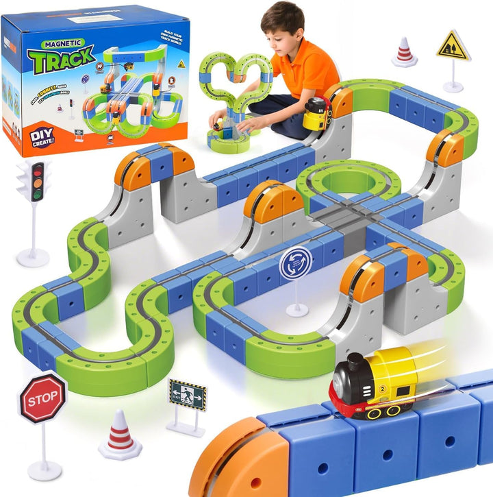 Juego de tren magnético de 101 piezas con tren eléctrico
