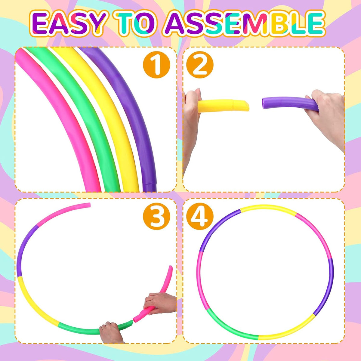 12 piezas de aro de juguete para niños, aro de juguete desmontable ajustable, aro de ejercicio de colores, anillo de ejercicio de plástico, círculo para niños, adolescentes, gimnasia, equipo de