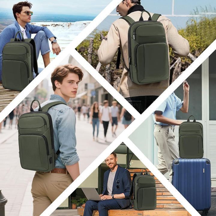Mochila para hombre delgada y expandible de viaje para laptop con p...