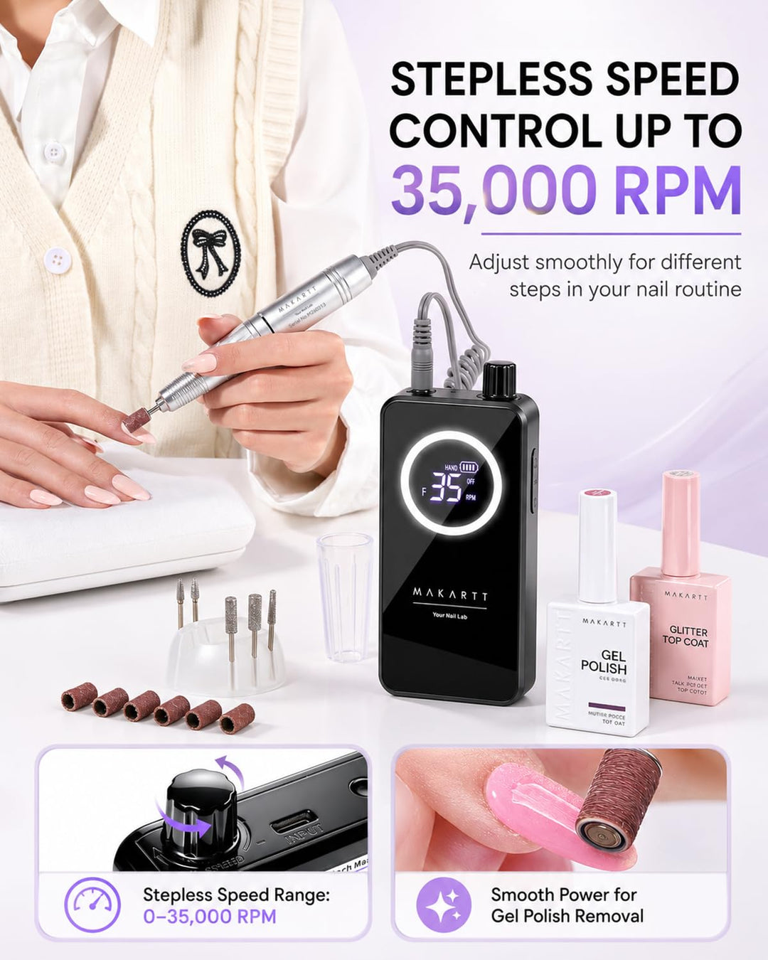 Taladro de uñas inalámbrico Makartt para principiantes: lima electr...