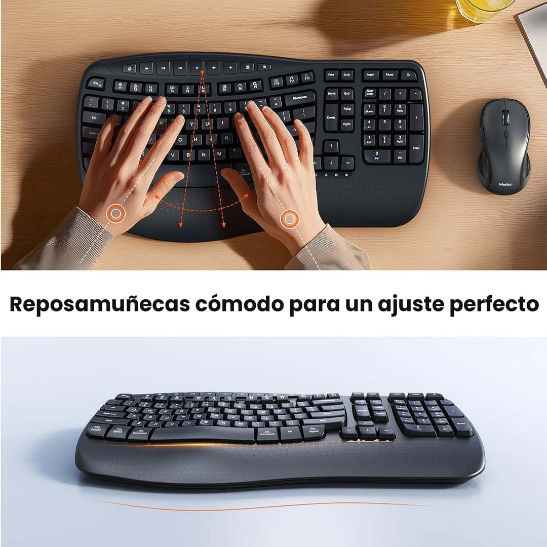 MEETION Combo ergonómico de teclado y ratón inalámbricos, teclas on...